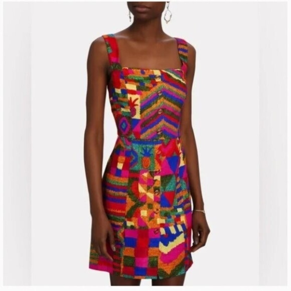 Farm Rio Mixed Patchwork Geometric Button Front M… - image 3